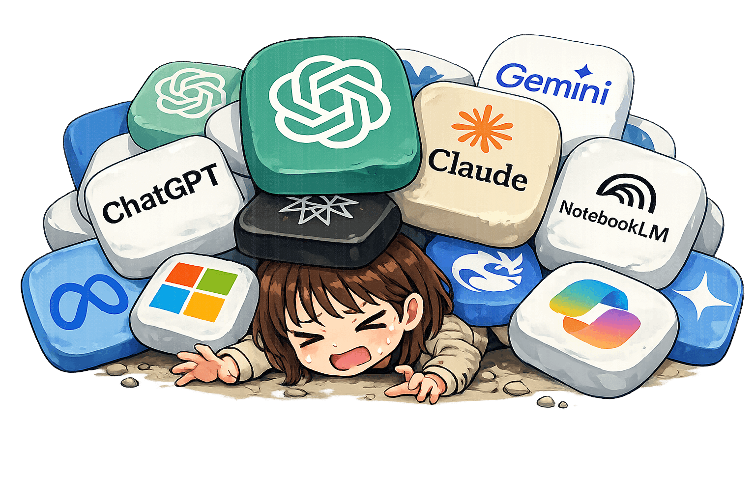 AIツールや情報に囲まれて押しつぶされそうになっているひかり
